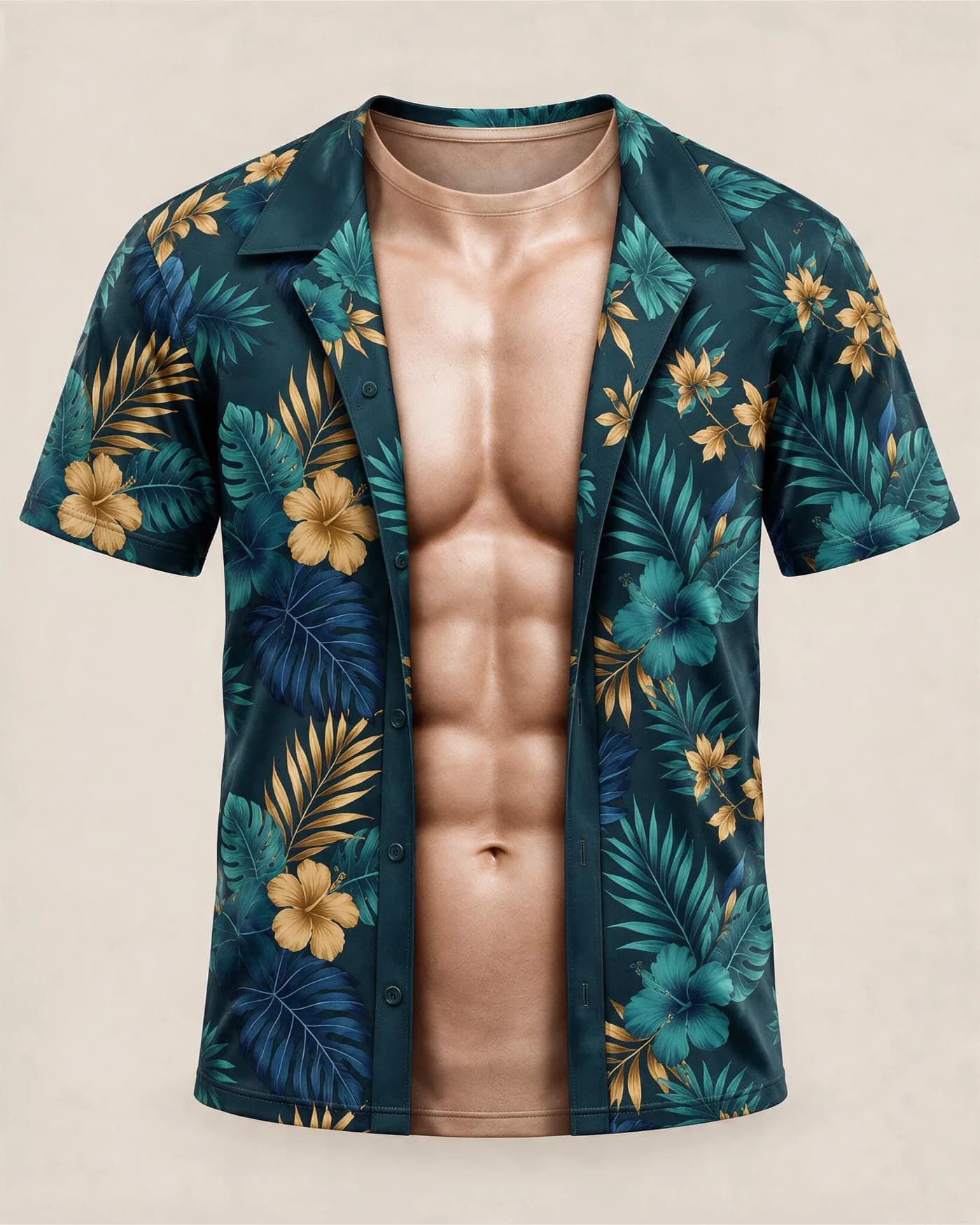Fake Open Hawaiian Abs Tee