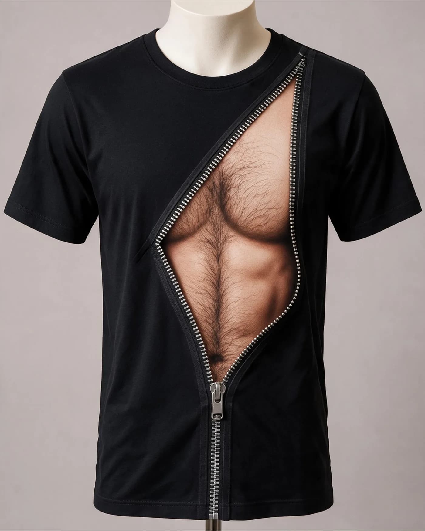 Zipper Reveal Hairy Chest Tee